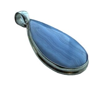 Natural Laguna Blue Lace Agate Gemstone Pendant, 925 Solid Sterling Silver 1.75"